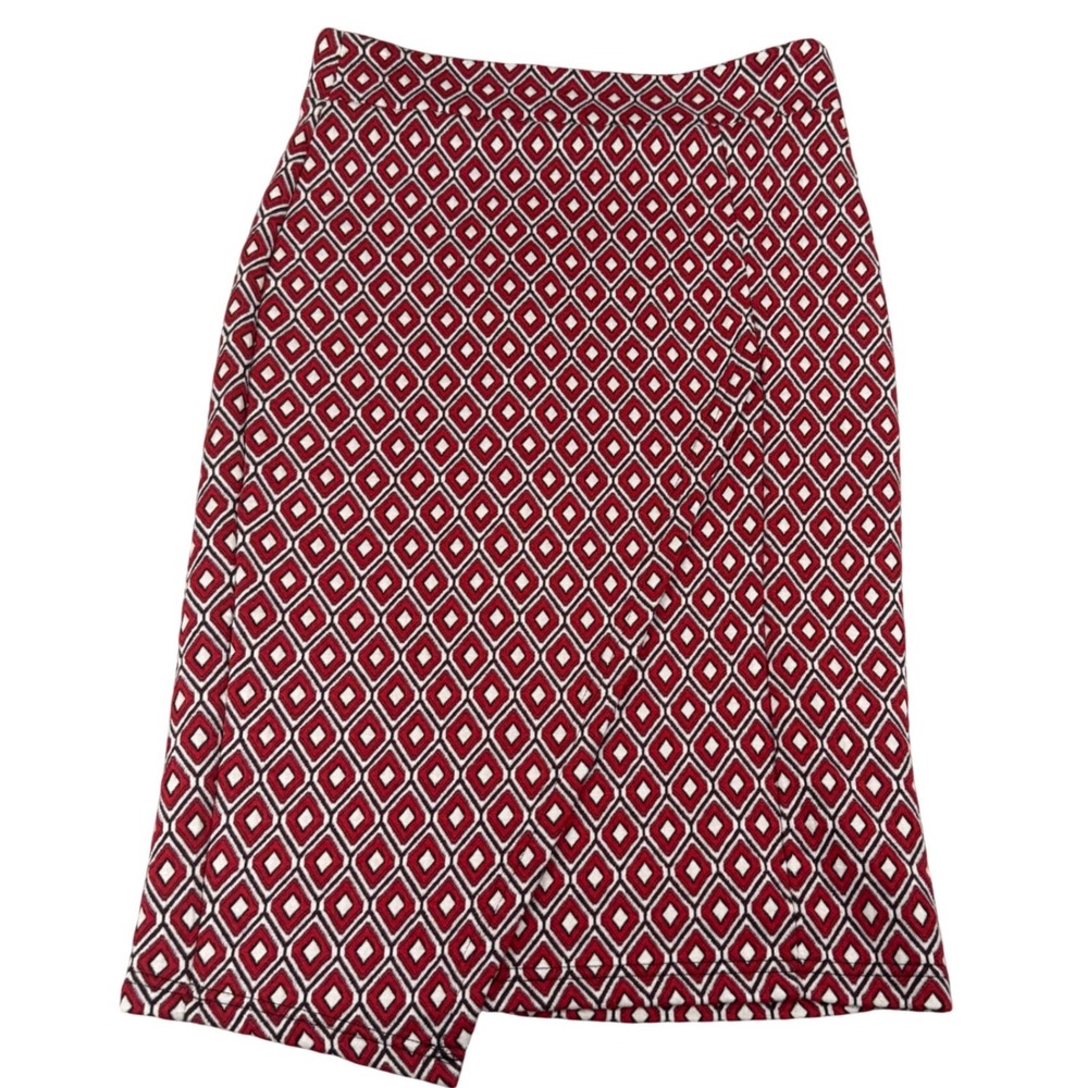 Maeve by Anthropologie Red Geometric Diamond‎ Wrap Front Pencil Skirt Small